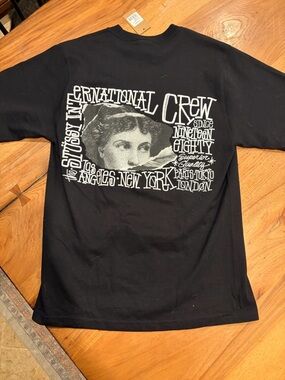 Stussy Black Tee with White International Crew Graphic